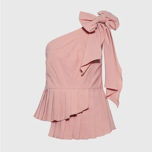 Sea Asymmetric Pleated One-shoulder Bow Top